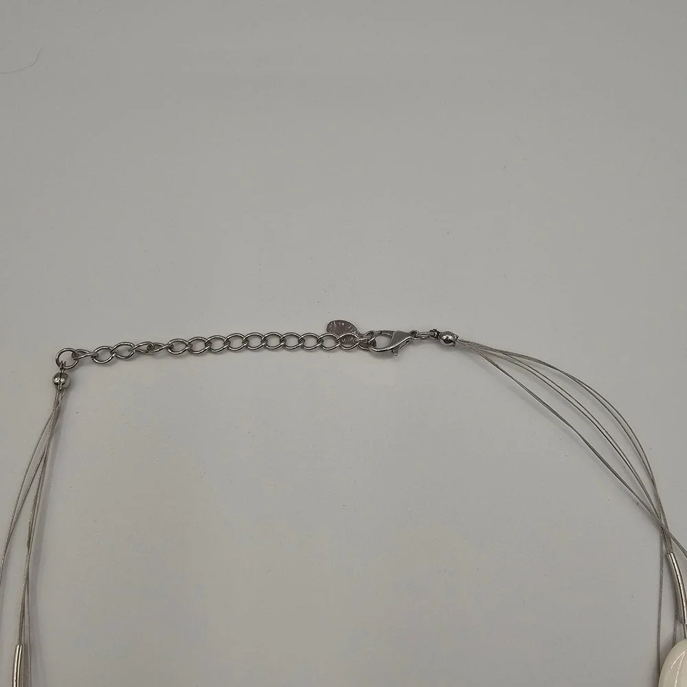 Ali-Khan NY Necklace Multi Strand Grey White MOP Shell Beads Layered 16-19